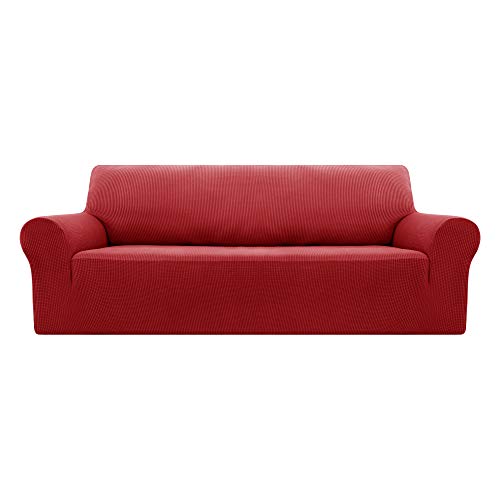 Deconovo Sofabezug Sofa Überzug Sofaüberwurf Sofa Cover Sesselbezug Sofahusse Sofa Abdeckung Super Elastisch Stretch Jacquard, 3-Sitzer(180-230cm), Rot von Deconovo