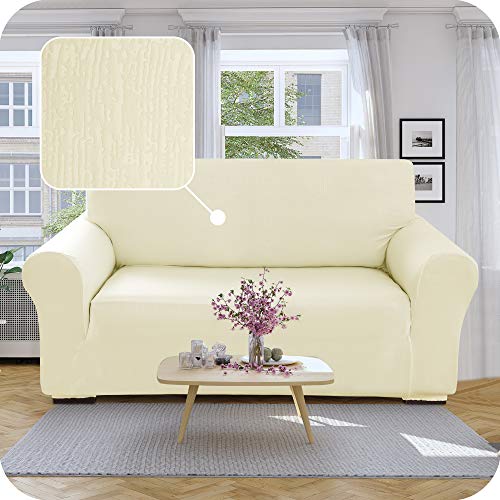 Deconovo Sofabezug elastische Sofahusse Wohnzimmer rutschfest Sofahülle Stretch Dekorativer Sofabezug Sofa Schutzhülle Schonbezug Soft Sofaschoner Möbelschutz, Beige, 152 * 83 * 89cm, 2-Sitzer von Deconovo