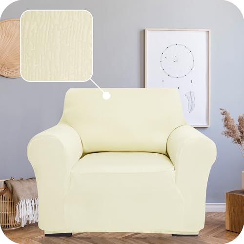 Deconovo Sofabezug elastische Sofahusse Wohnzimmer rutschfest Sofahülle Stretch Dekorativer Sofabezug Sofa Schutzhülle Schonbezug Soft Sofaschoner Möbelschutz, Beige, 84 * 90 * 91cm, 1-Sitzer von Deconovo