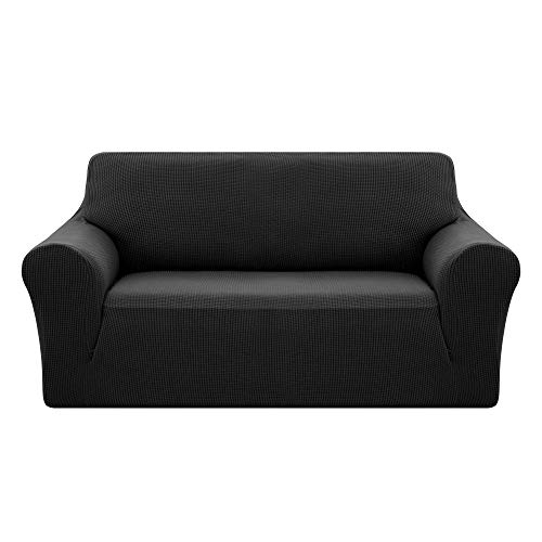 Deconovo Sofabezug für 2-Sitzer mit Armlehnen, Schwarz, dehnbar, Jacquard, Sofa-Bezug von Deconovo