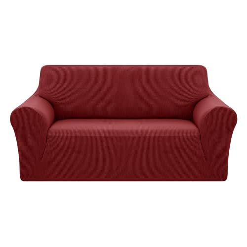 Deconovo Sofabezug für 3-Sitzer mit Armlehne, dehnbar, Jacquard, dunkelrot, Bezug für Sofa, für Kinder, Entspannung im Wohnzimmer, 1 Stück von Deconovo