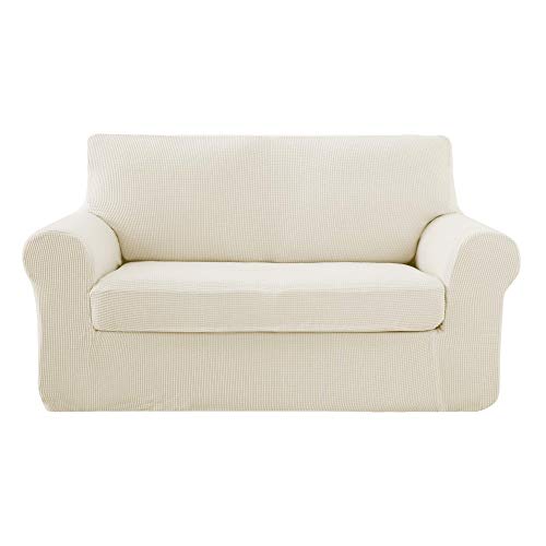 Deconovo Sofabezug Stretch Couchüberzug Jacquard Couchhusse Sofaüberzug Wohnzimmer, 2-Sitzer(145-175cm), Weiß von Deconovo