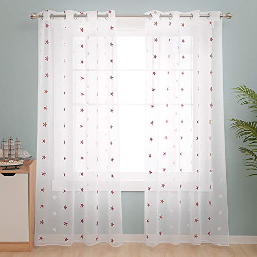 Deconovo Stores Gardinen Vorhang Transparent Ösen Vorhänge Kinderzimmer Dekosachals Leinenoptik Stern, 229x140 cm(HöhexBreite), Orange, 2er Set von Deconovo