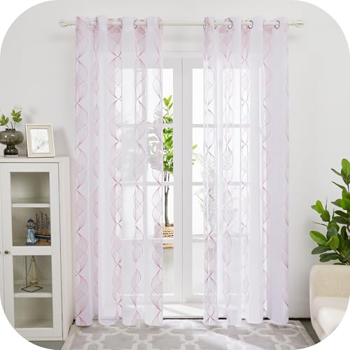 Deconovo Stores Gardinen mit Ösen Vorhang Leinenoptik Transparent Dekoschal Gardine Wohnzimmer Gardinenschals, 175x140 cm(HöhexBreite), Rosa, 2er Set von Deconovo