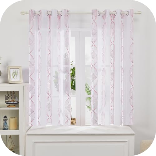 Deconovo Stores Gardinen mit Ösen Vorhang Leinenoptik Transparent Dekoschal Gardine Wohnzimmer Gardinenschals, 245x140 cm(HöhexBreite), Rosa, 2er Set von Deconovo