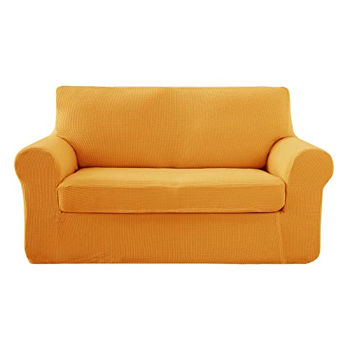 Deconovo Stretch Sofabezug Couchüberzug Jacquard Couchbezug Sofaüberzug Party Indoor, 2-Sitzer(145-175cm), Gelb von Deconovo