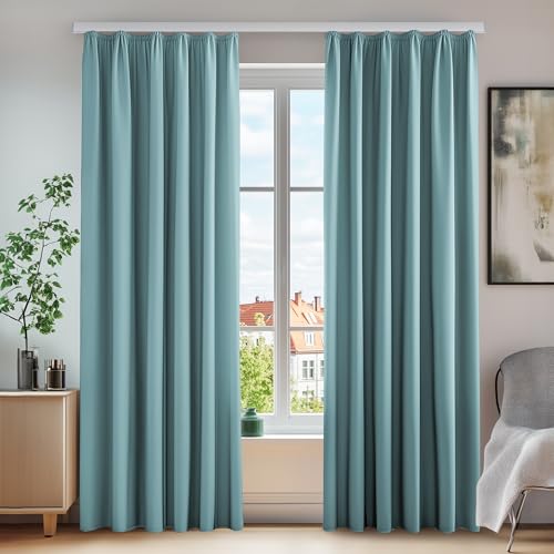 Deconovo Thermo Gardinen Verdunkelung Gardinen mit Kräuselband Kälteschutz, 200x140 cm(HöhexBreite), Himmelblau, 2er Set von Deconovo