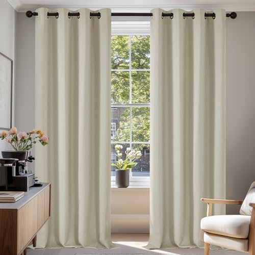 Deconovo Verdunkelungsvorhang mit Ösen für Wohnzimmer Thermogardine Kälteschutz, 220x140 cm(HöhexBreite) cm, Creme, 2er Set von Deconovo