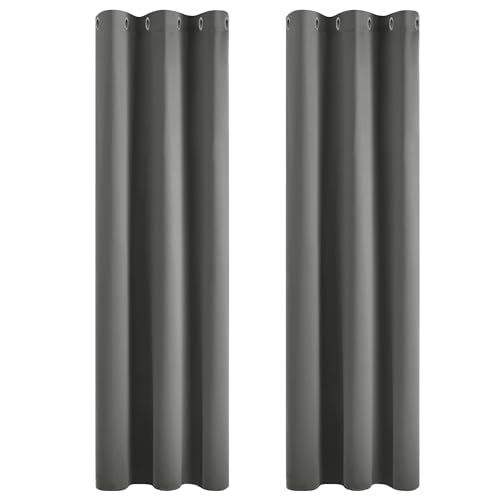 Deconovo Thermogardinen Verdunkelungsvorhänge mit Ösen Thermovorhang Kälteschutz Thermogardine Hitzeschutz Dicke Thermovorhang, 183x107cm(HöhexBreite), Hellgrau, 2er Set von Deconovo