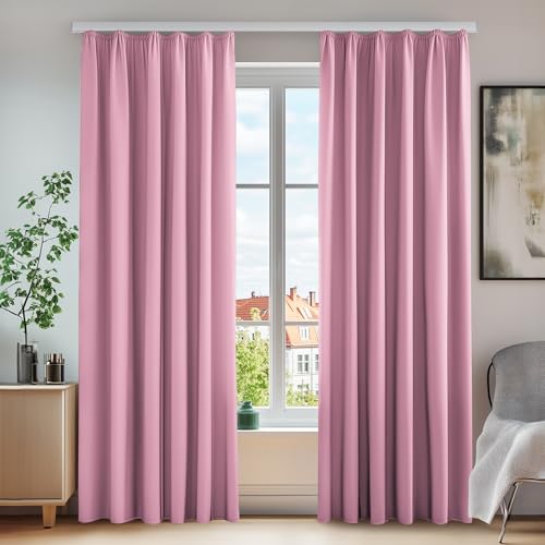 Deconovo Thermogardine Kälteschutz Verdunklungsvorhänge Gardine mit Kräuselband, 200x140 cm(HöhexBreite), Rosa, 2er Set von Deconovo