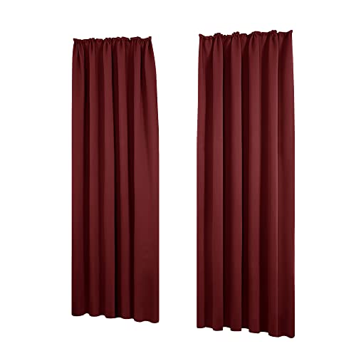 Deconovo Gardinen Thermovorhang Gardinen mit Kräuselband Blickdicht Lärmschutz Fensterdeko Vorhänge, 260x140 cm(HöhexBreite), Rot, 2er Set von Deconovo