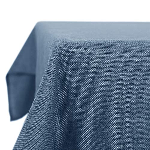 Deconovo Tischdecke Wasserabweisend Leinenoptik Tischwäsche Lotuseffekt 150x300 cm Blau von Deconovo