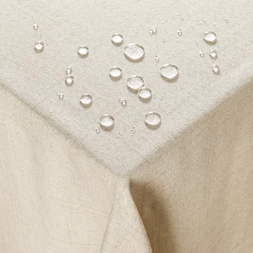Deconovo Tischdecke Abwaschbar Tischdecken Lotuseffekt Tischtuch Leinenoptik Wasserabweisende Tischwäsche Rechteckig für Esszimmer Küche Wohnzimmer Garten pflegeleicht, 220x130 cm, Creme, 1 Stück von Deconovo