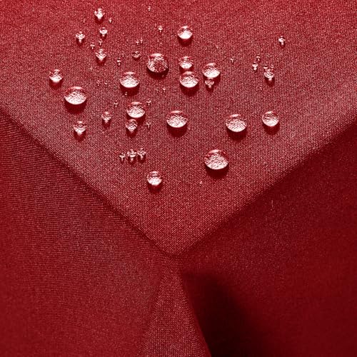 Deconovo Tischdecke Abwaschbar Tischdecken Lotuseffekt Tischwäsche Leinenoptik Tischtuch für Esszimmer Küche Wohnzimmer Garten pflegeleicht Wasserabweisende Tafeldecke, 130x220 cm, Rot, 1 Stück von Deconovo