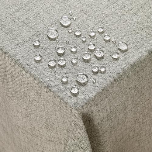 Deconovo Outdoor Tischdecke Abwaschbar Wasserabweisende Tischdecken Tischwäsche Lotuseffekt Tischtuch Leinenoptik Rechteckig für Esszimmer Küche Wohnzimmer Garten, 220x130 cm, Leinen, 1 Stück von Deconovo