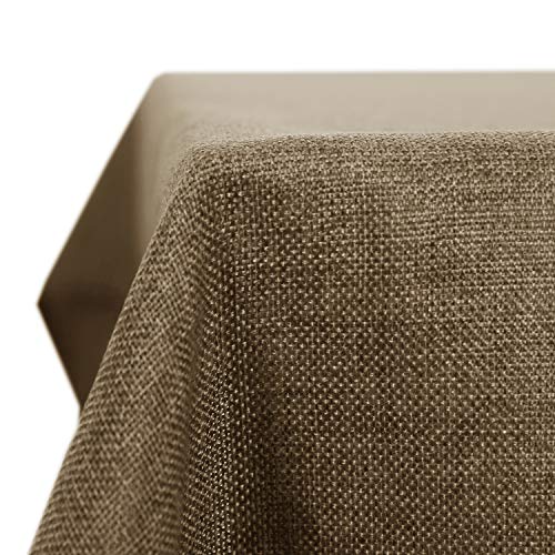 Deconovo Tischdecke Leinenoptik Lotuseffekt Tischwäsche Wasserabweisend Tischtuch 150x300 cm Taupe von Deconovo