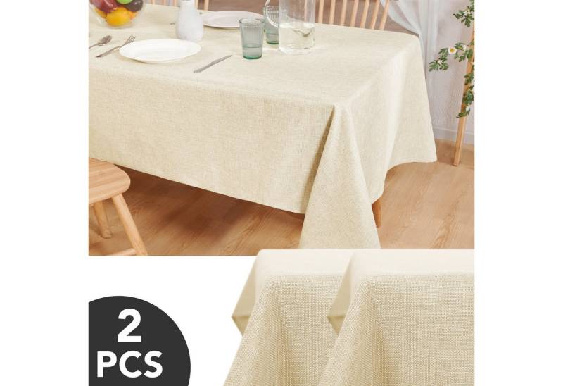 Deconovo Tischdecke Leinenoptik Tischwäsche Wasserabweisend Tischtuch Abwischbar 2 Stück (2er Set, pflegeleichte Tischdecken rechteckige Table Cloth), Lotuseffekt von Deconovo