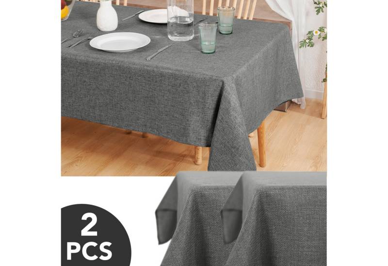 Deconovo Tischdecke Leinenoptik Tischwäsche Wasserabweisend Tischtuch Abwischbar 2 Stück (2er Set, pflegeleichte Tischdecken rechteckige Table Cloth), Lotuseffekt von Deconovo