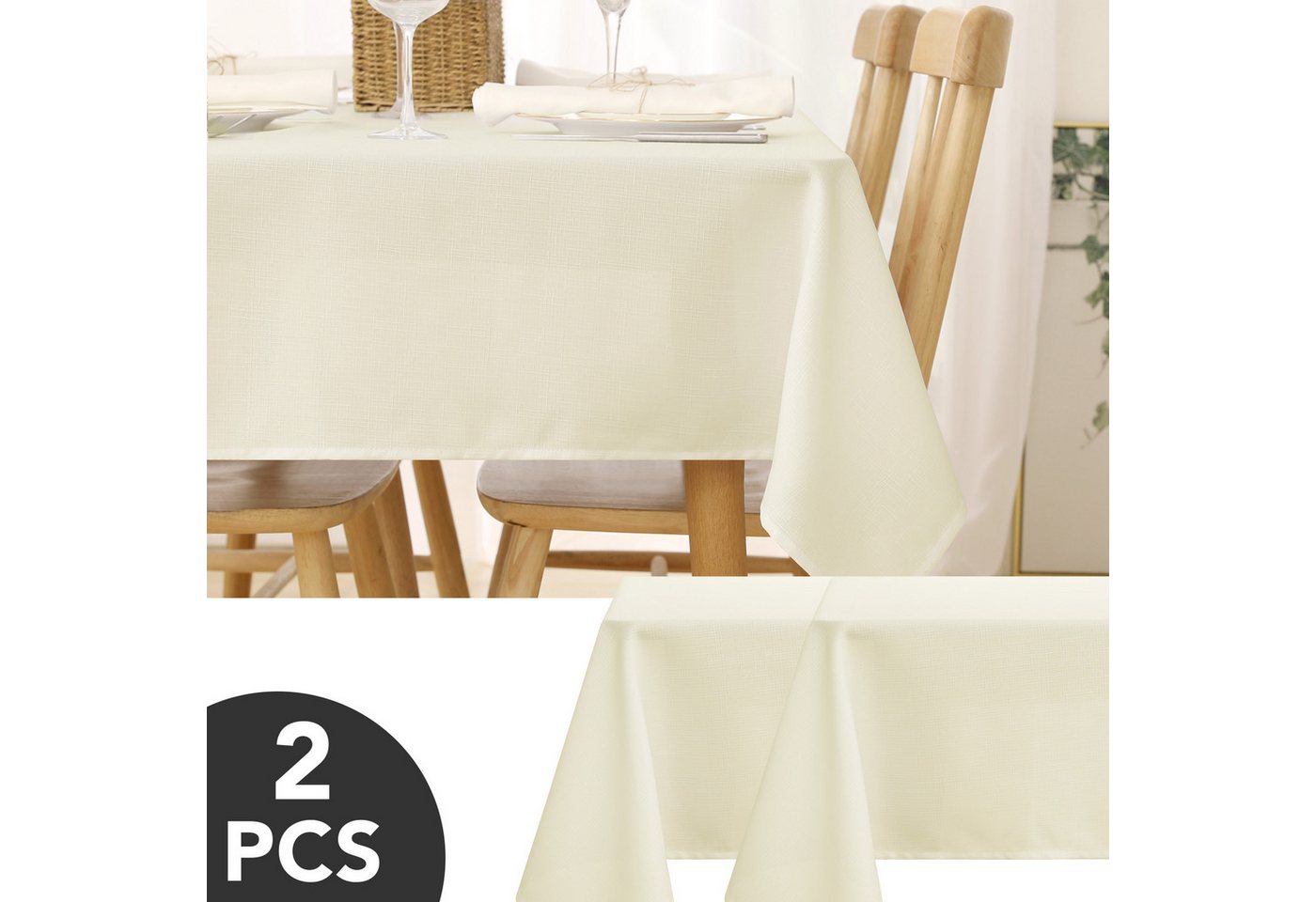 Deconovo Tischdecke Wasserabweisend Tischwäsche Lotuseffekt Tischtuch Leinenoptik (2er Set, 100 % Polyester), fleckabweisend Tischdecke pflegeleicht waschbar Table Cloth rechteckig von Deconovo