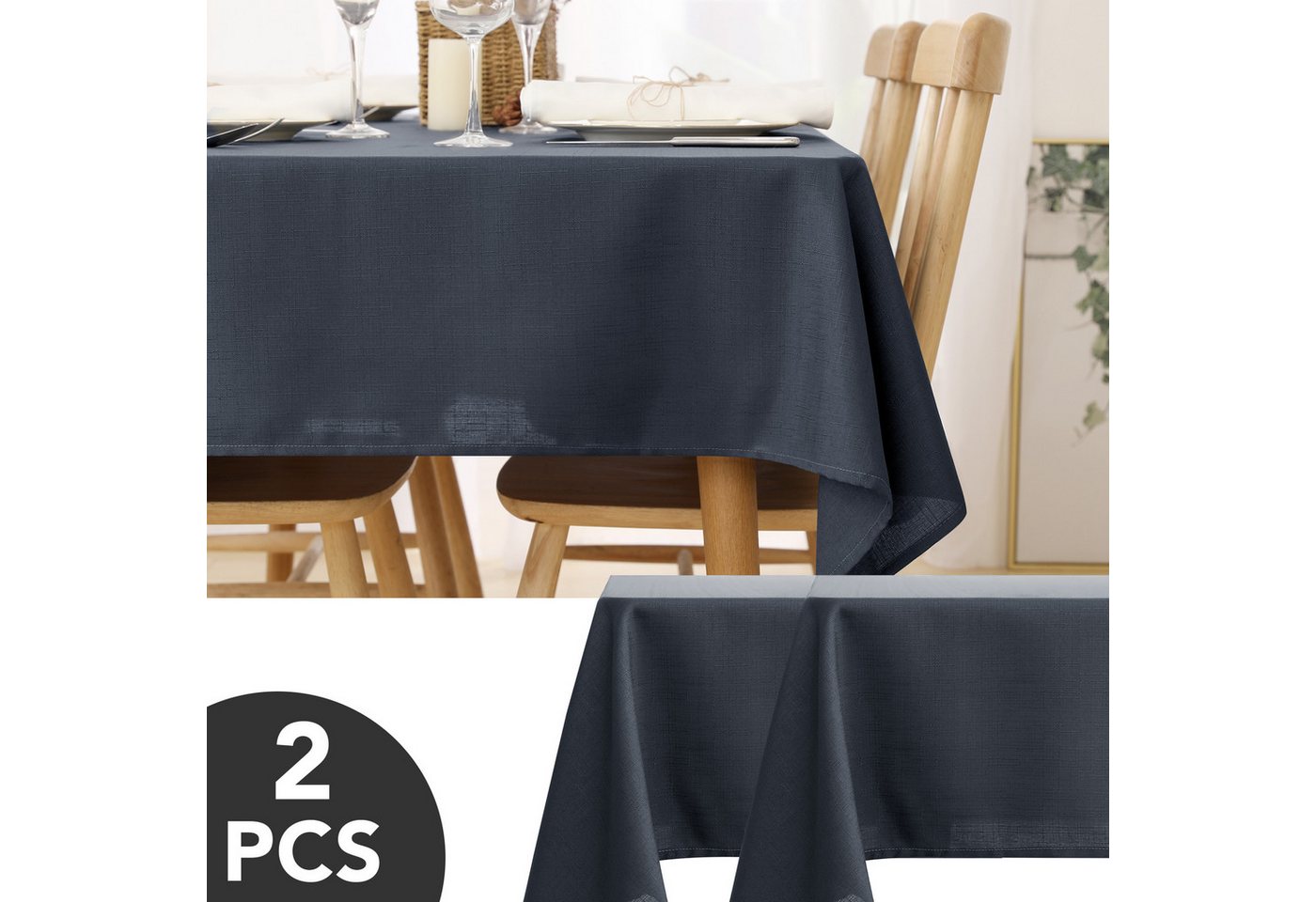 Deconovo Tischdecke Wasserabweisend Tischwäsche Lotuseffekt Tischtuch Leinenoptik (2er Set, 100 % Polyester), fleckabweisend Tischdecke pflegeleicht waschbar Table Cloth rechteckig von Deconovo