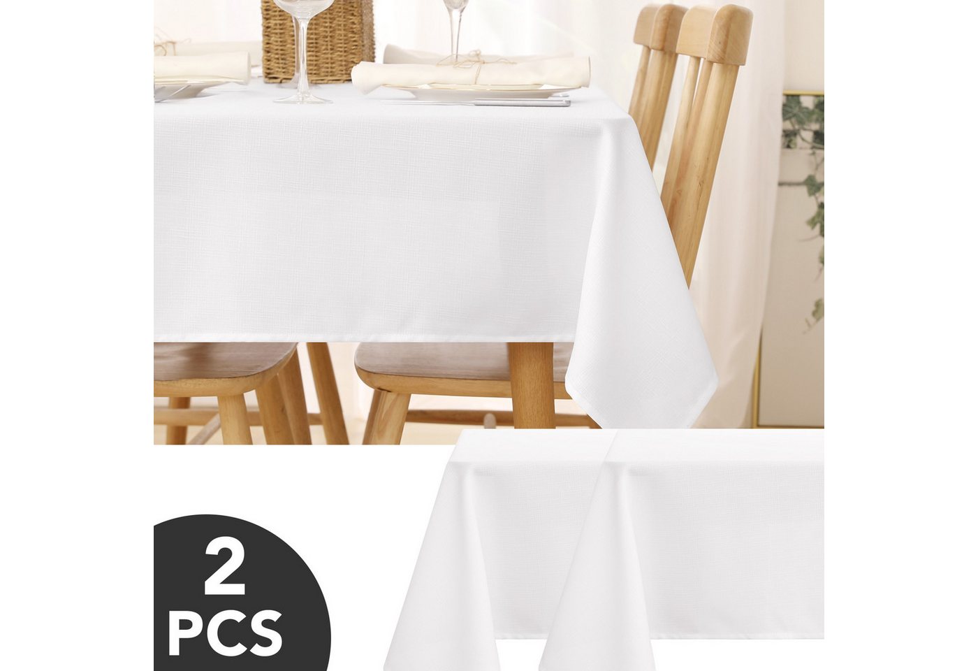 Deconovo Tischdecke Wasserabweisend Tischwäsche Lotuseffekt Tischtuch Leinenoptik (2er Set, 100 % Polyester), fleckabweisend Tischdecke pflegeleicht waschbar Table Cloth rechteckig von Deconovo