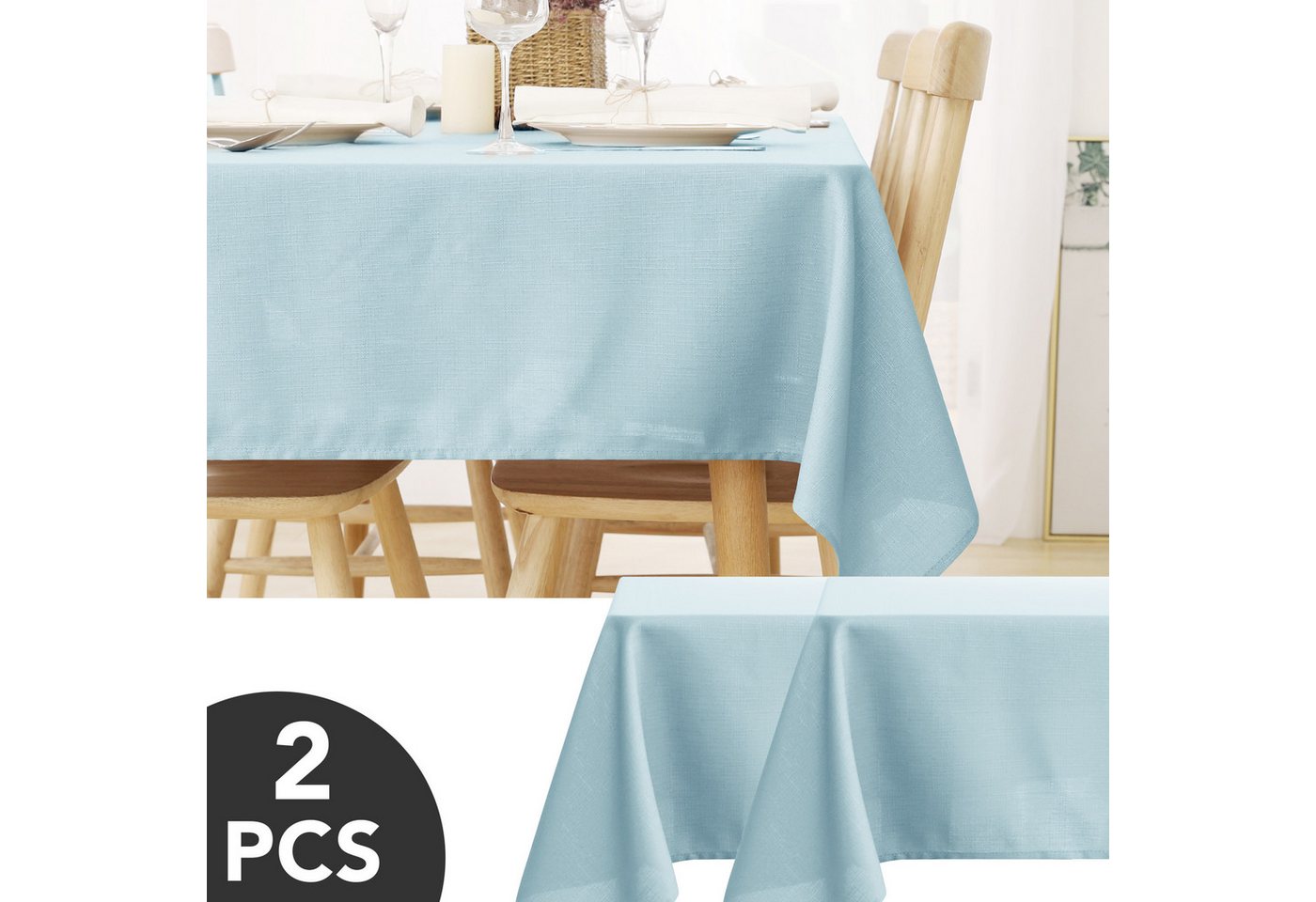 Deconovo Tischdecke Wasserabweisend Tischwäsche Lotuseffekt Tischtuch Leinenoptik (2er Set, 100 % Polyester), fleckabweisend Tischdecke pflegeleicht waschbar Table Cloth rechteckig von Deconovo