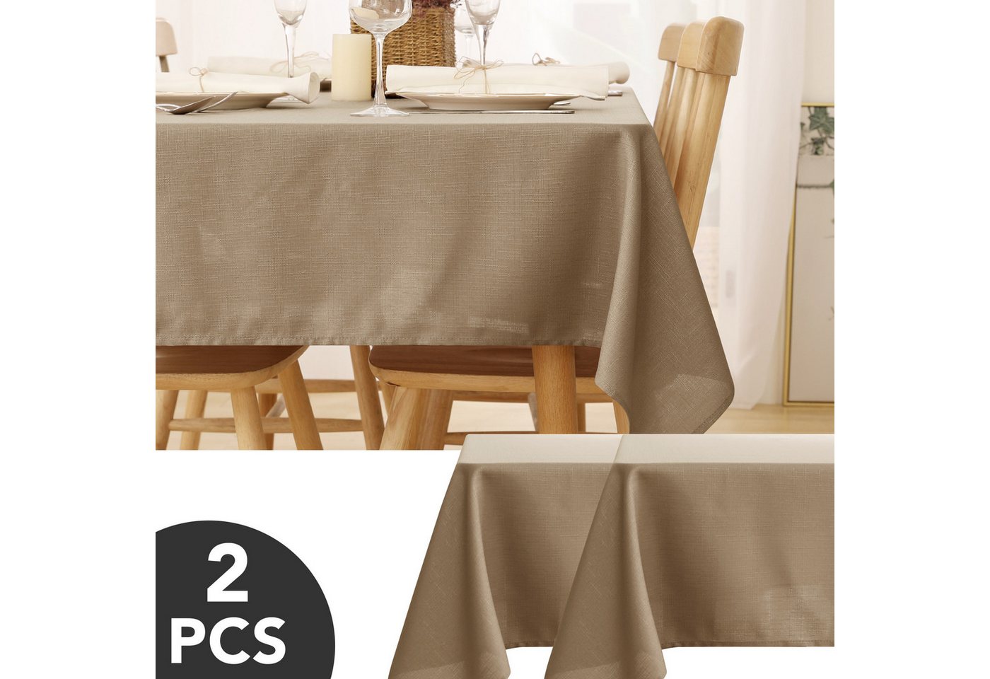 Deconovo Tischdecke Wasserabweisend Tischwäsche Lotuseffekt Tischtuch Leinenoptik (2er Set, 100 % Polyester), fleckabweisend Tischdecke pflegeleicht waschbar Table Cloth rechteckig von Deconovo