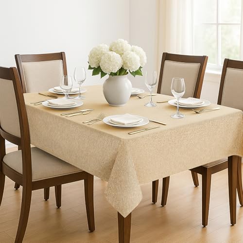 Deconovo Tischdecke Abwaschbar Lotuseffekt Tischwäsche Wasserabweisende Esszimmer Küchentischdecke Tischtuch für Esstisch Küche Garten Tischdecken Wohnzimmer Tischschutz, 200x130 cm, Leinen, 1 Stück von Deconovo