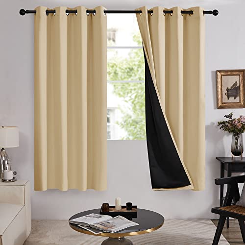 Deconovo Total Verdunkelungsgardinen mit Ösen Gardinen Wohnzimmer 100% Blickdicht Thermo Vorhänge Wärmeisolierende Vorhänge Schwerer Vorhang Hitzeschutz, 138x132 cm(HöhexBreite), Khaki, 2er Set von Deconovo