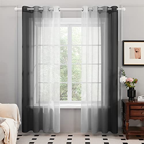 Deconovo Transparent Vorhang Voile Gardinen Voile mit Ösen, 260x140 cm(HöhexBreite), Schwarz, 2er Set von Deconovo