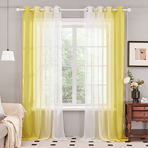 Deconovo Transparent Vorhang Voile Gardinenschal Gardinen mit Ösen, 245x140 cm(HöhexBreite), Gelb, 2er Set von Deconovo