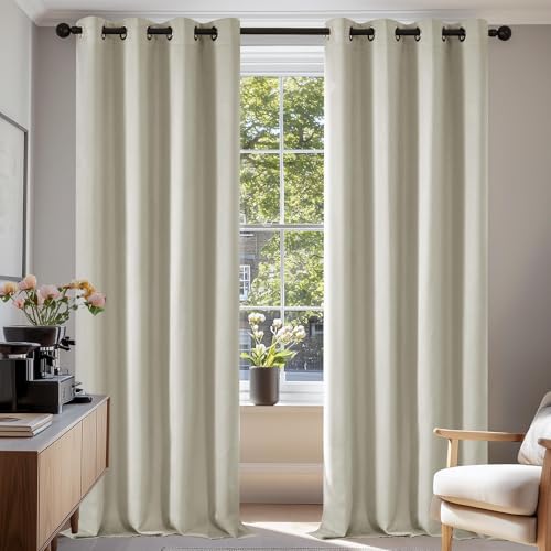Deconovo Verdunkelungsgardine mit Kälteschutz Wohnzimmer Verdunklungsvorhang Kälteschutzvorhang, 138x132cm(HöhexBreite), Hellbeige, 2er Set von Deconovo