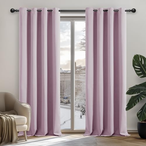 Deconovo Verdunkelungsgardinen mit Ösen Thermogardine Kälteschutz Gardinen Blickdicht, 260x140 cm(HöhexBreite), Hellpink, 2er Set von Deconovo