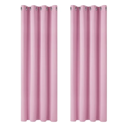 Deconovo Vorhang Blickdicht Verdunkelungsvorhang Kälteschutzvorhang Blickdicht, 242x107cm(HöhexBreite), Rosa, 2er Set von Deconovo