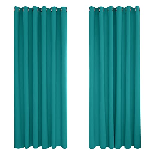 Deconovo Vorhang Blickdicht Verdunkelungsvorhang Gardine Wohnzimmer Thermogardine Kälteschutz Ösen, 274x229 cm(HöhexBreite), Türkis, 2er Set von Deconovo