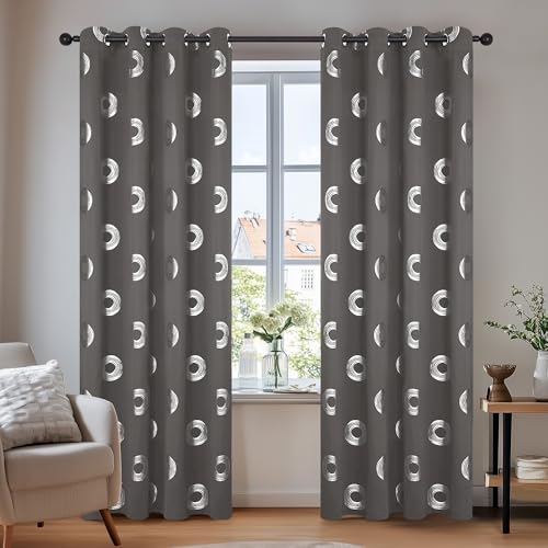 Deconovo Verdunkelungsvorhänge Blickdichte Vorhänge Wohnzimmer Gardinen mit Ösen Thermo Vorhang Schlafzimmer Fensterdekoration Lichtundurchlässige, 290x140 cm(HöhexBreite), Dunkelgrau, 2er Set von Deconovo