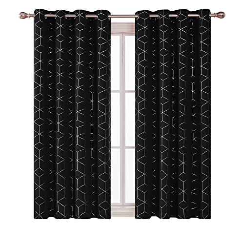 Deconovo Verdunkelungsvorhänge Kälteschutz Moderne Gardinen Sonnenschutz Vorhang für Schlafzimmer, 138x140 cm(HöhexBreite), Schwarz, 2er Set von Deconovo