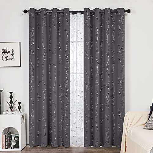 Deconovo Verdunkelungsvorhänge für Schlafzimmer Ösen Vorhang Thermogardinen Extra Warm Blickdicht, 175x140 cm(HöhexBreite), Dunkelgrau, 2er Set von Deconovo