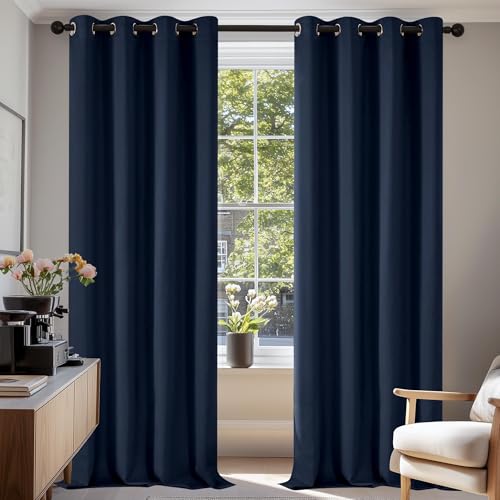 Deconovo Verdunkelungsgardinen mit Kälteschutz Vorhang Blickdicht Kälteschutzvorhang, 210x140 cm(HöhexBreite), Dunkelblau, 2er Set von Deconovo