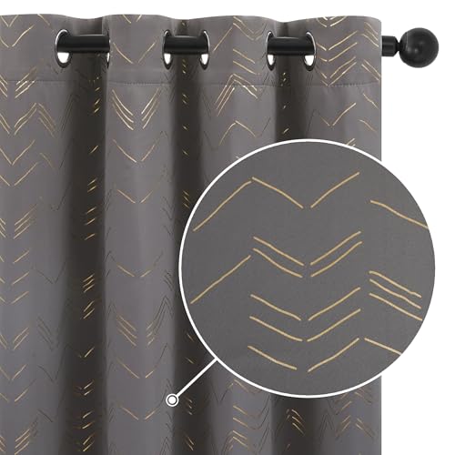 Deconovo Verdunkelungsvorhänge mit Ösen Blickdichte Gardinen Wohnzimmer Dicke Thermische Vorhänge Kälteschutz Thermogardine mit Linienmuster, 229x117 cm(HöhexBreite), Dunkelgrau, 2er Set von Deconovo