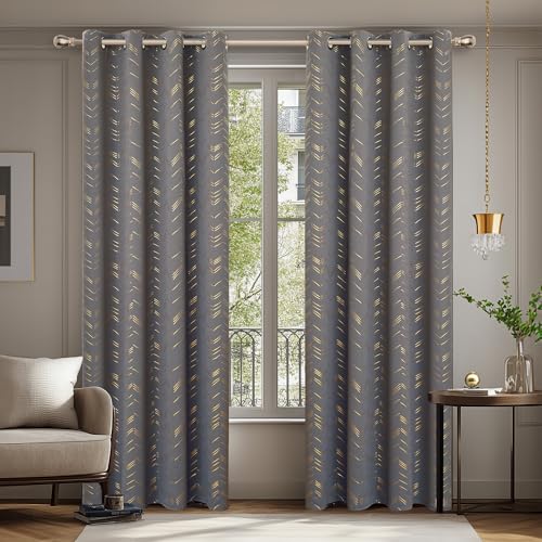 Deconovo Verdunkelungsvorhänge mit Ösen Blickdichte Gardinen Wohnzimmer Moderne Fenstervorhänge Kälteschutz Thermogardine mit Linienmuster, 175x140 cm(HöhexBreite), Dunkelgrau, 2er Set von Deconovo