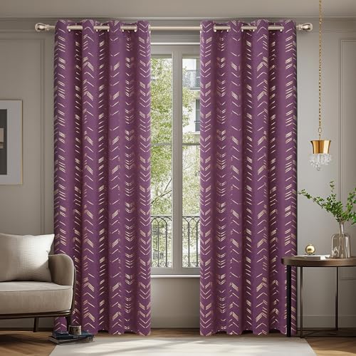 Deconovo Verdunkelungsvorhänge mit Ösen Blickdichte Wohnzimmer GardinenDicke Thermovorhang Kälteschutz Thermogardine mit Linienmuster, 229x140 cm(HöhexBreite), Graulila, 2er Set von Deconovo