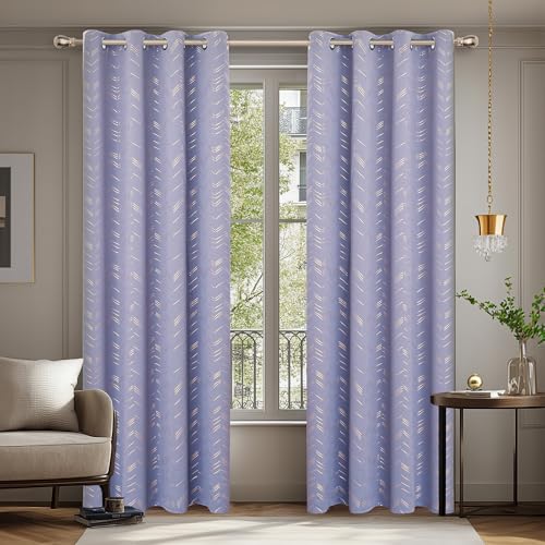 Deconovo Verdunkelungsvorhänge mit Ösen Blickdichte Wohnzimmer GardinenDicke Thermovorhang Kälteschutz Thermogardine mit Linienmuster, 260x140 cm(HöhexBreite), Lavendel, 2er Set von Deconovo