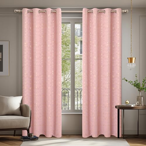 Deconovo Verdunkelungsvorhänge mit Ösen Blickdichte Wohnzimmer GardinenDicke Thermovorhang Kälteschutz Thermogardine mit Linienmuster, 290x140 cm(HöhexBreite), Korallenrose, 2er Set von Deconovo