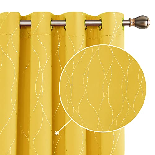 Deconovo Verdunkelungsvorhänge mit Ösen Thermo Thermogardine Hitzeschutz Dicke Kälteschutz, Blickdichte Gardinen, Kinderzimmer Gardinen für Mädchen, 138x140 cm(HöhexBreite), Senfgelb, 2er Set von Deconovo