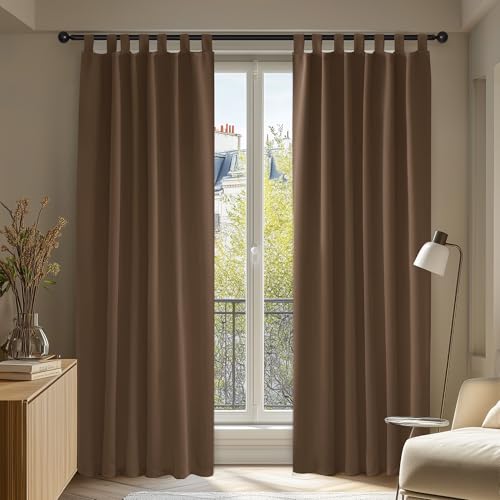 Deconovo Verdunkelungsvorhänge mit Schlaufen, braun, wärmeisolierende Vorhänge, gebrauchsfertig für Fenster, Schlafzimmer, 140 x 220 cm (B x H), 2er-Set von Deconovo