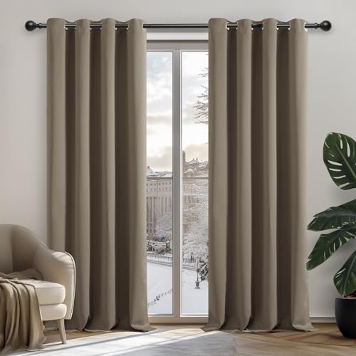 Deconovo Verdunkelungsvorhang Blickdicht Gardinen mit Ösen Wohnzimmer, 114x132cm(HöhexBreite), Taupe, 2er Set von Deconovo