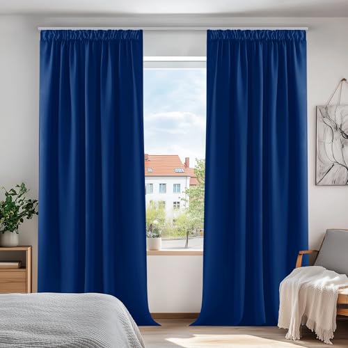 Deconovo Verdunkelungsvorhang Blickdicht Vorhang mit Kräuselband Gardine Wohnzimmer Dicke Thermogardine Kälteschutz warm Hitzeschutz, 242x132cm(HöhexBreite), Königsblau, 2er Set von Deconovo