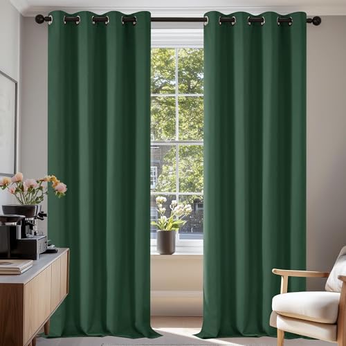 Deconovo Verdunkelungsvorhang Gardine Wohnzimmer Thermogardine Kälteschutz Ösen, 245x140 cm(HöhexBreite), Waldgrün, 2er Set von Deconovo