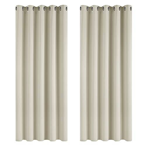 Deconovo Verdunkelungsvorhang Gardine Wohnzimmer Thermogardine Ösen, 183x168 cm(HöhexBreite), Hellbeige, 2er Set von Deconovo